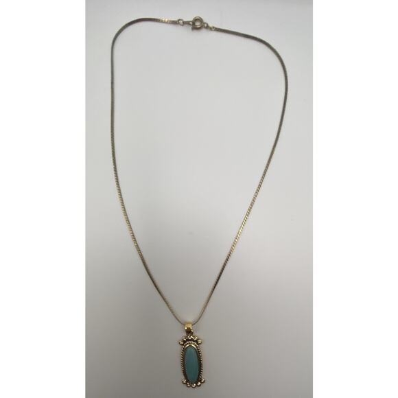 Vintage Premier Designs Oval Blue Stone Gold Tone Pendant Necklace 16 in - Picture 6 of 10